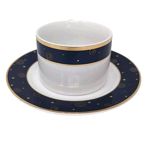 Hallmark Sakura Star Light Coffee Tea Cup Saucer Porcelain Blue Gold Celestial - Picture 2 of 10
